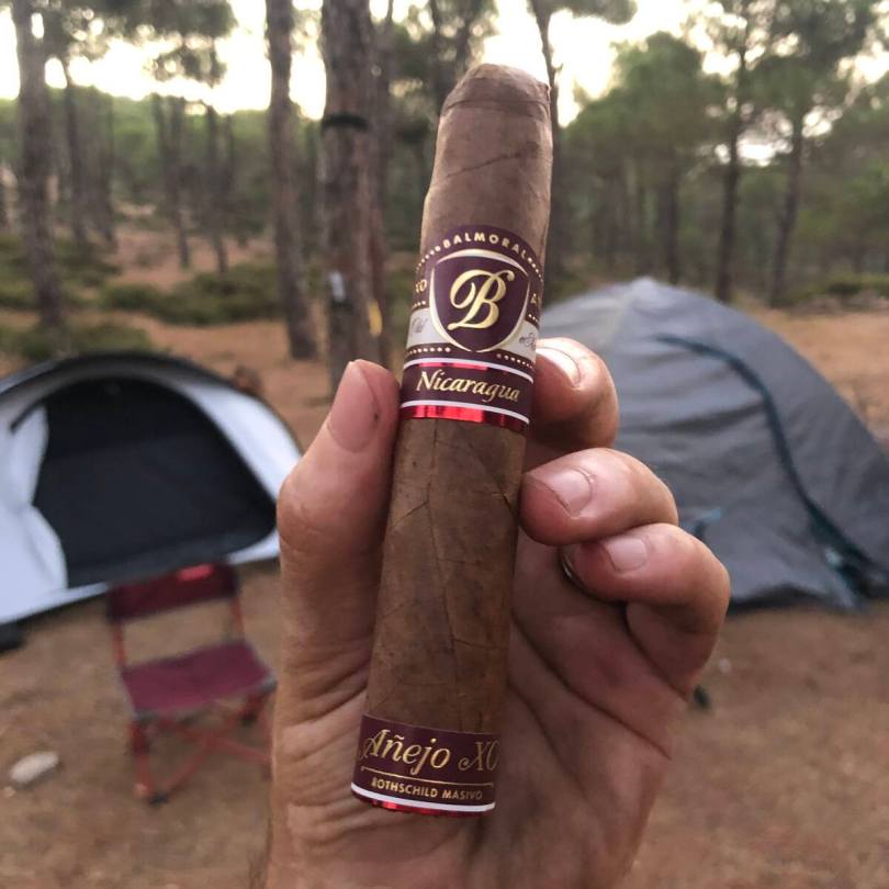 Camping in Baskinta. Smoking a Balmoral Anejo XO Nicaragua.