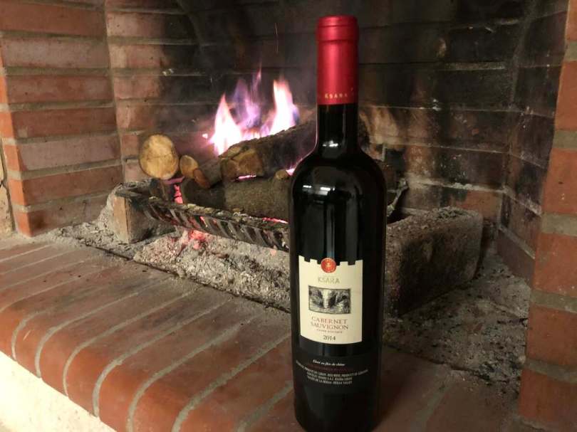 Chateau Ksara Cabernet Sauvignon by the fireplace