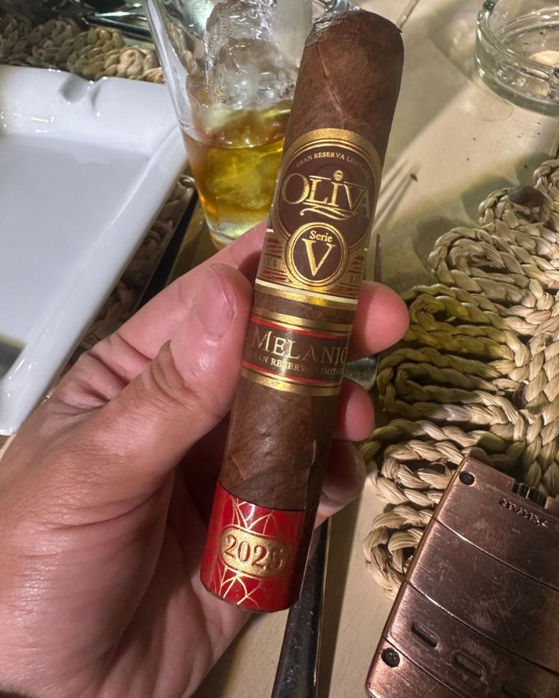 Smoking the Oliva Serie V Melanio 2025 Robusto at a wedding in Lebanon